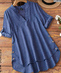 Blusa de Talla Grande con Escote de Muesca, Mangas Enrrollables y Bajo Alto-Bajo