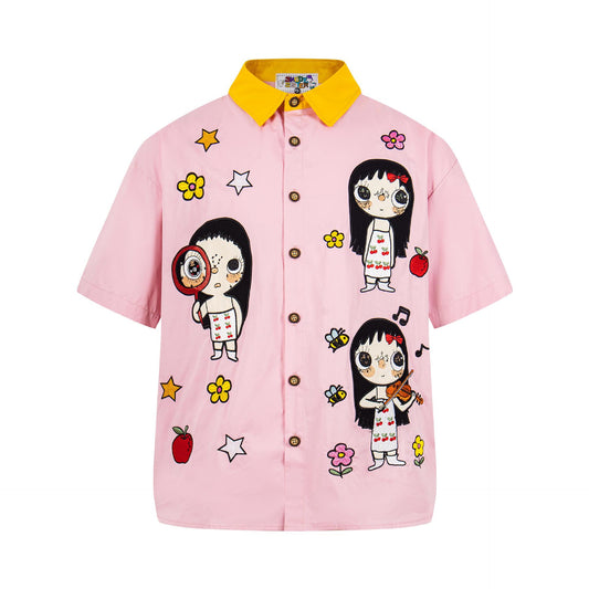 Cute little girl embroidered short sleeved shirt