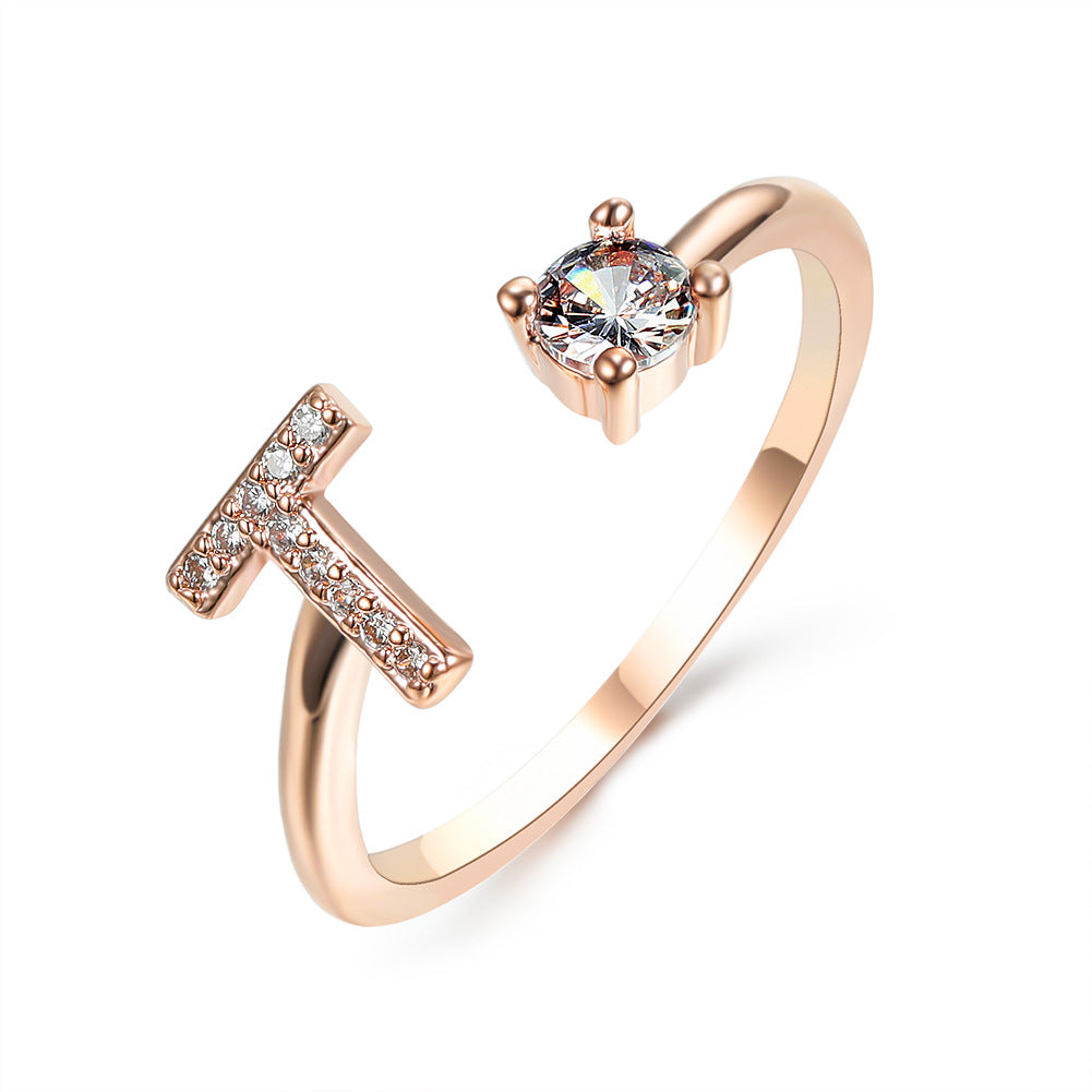 Anillo ajustable de nuevo diseño con 26 letras iniciales, joyería de moda para mujer, joyería simple y elegante