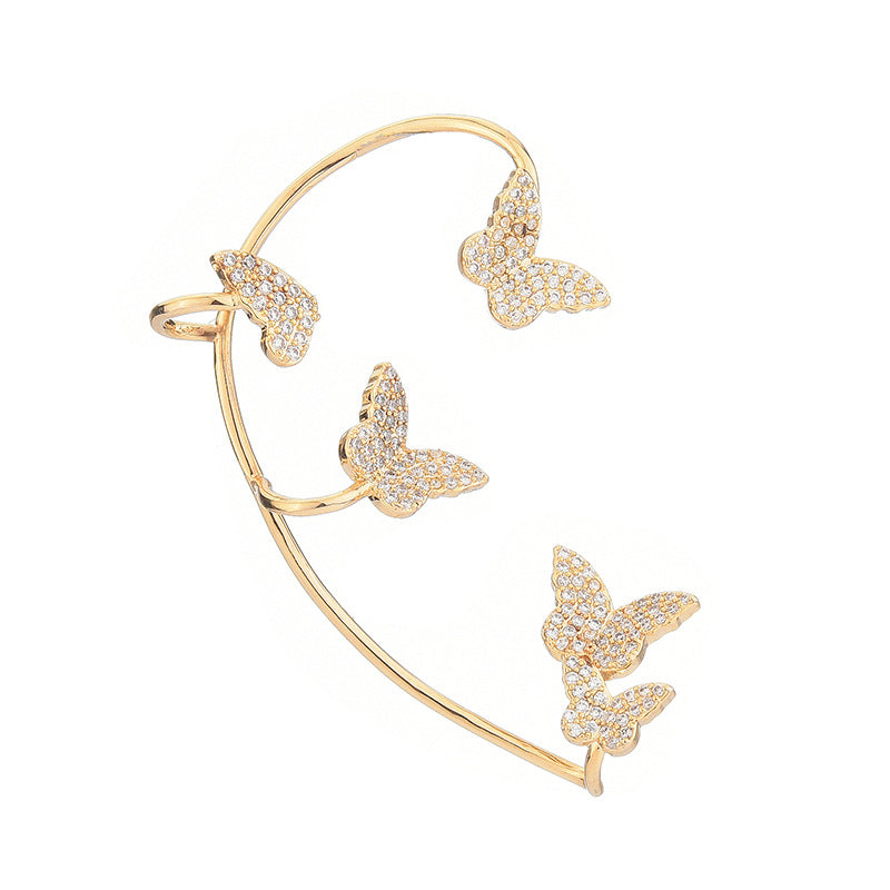 Boucles d'oreilles clips papillon en métal doré, zircon étincelant, sans piercing, pour femme, cadeau