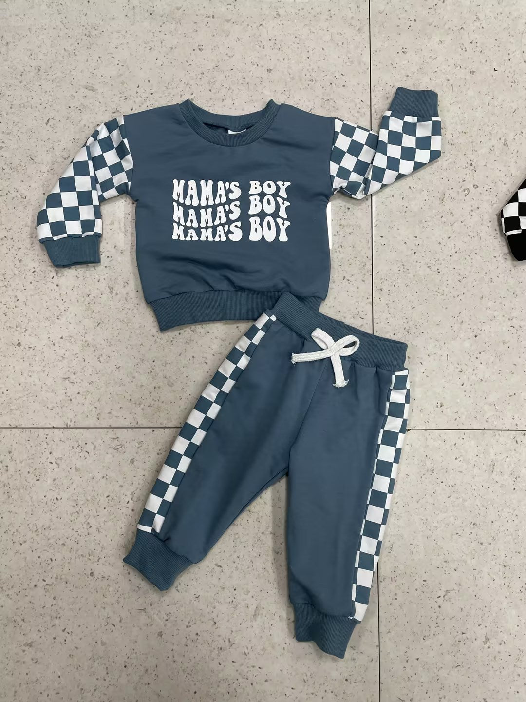Ensemble pull à carreaux imprimé à manches longues pour enfants