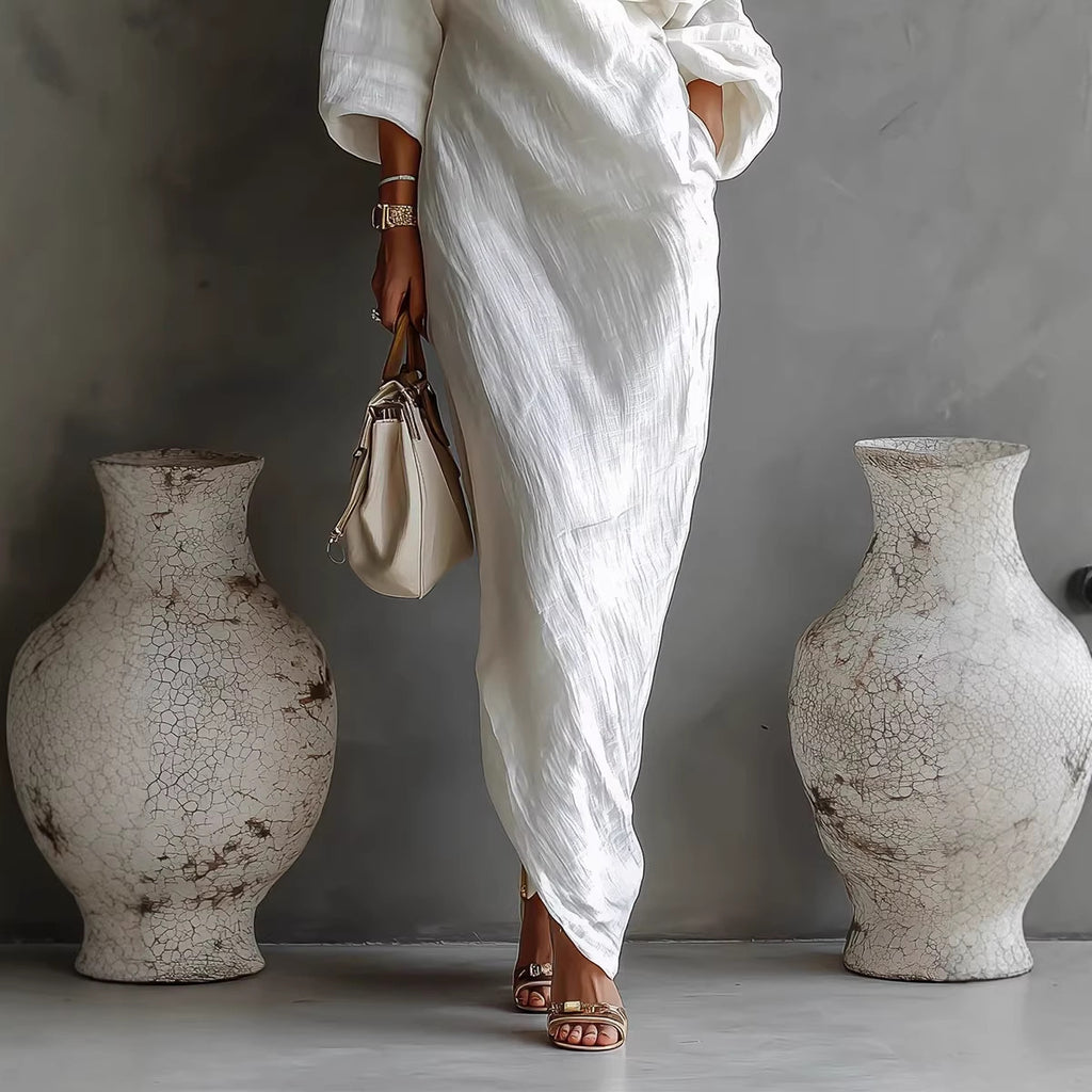Robe longue irrégulière à épaules dénudées, élégante, à manches longues, pour les vacances à la plage pour femmes