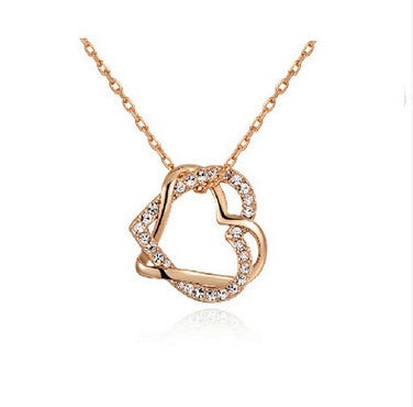 Yiwu Fashion Jewelry Factory Bijoux Personnalisés Double Diamant Cœur Collier Boucles d'oreilles Ensemble
