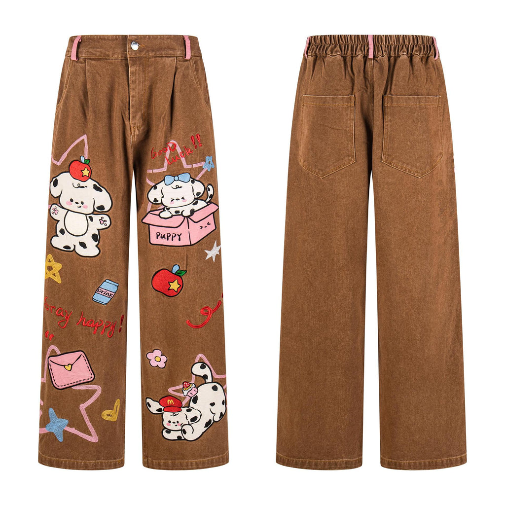 Maillard puppy patch embroidered jeans