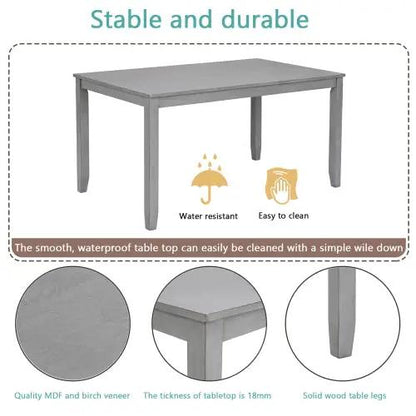 AdTec 6 Piece Kitchen Dining Set, gray MDF and birch veneer table with solid wood legs