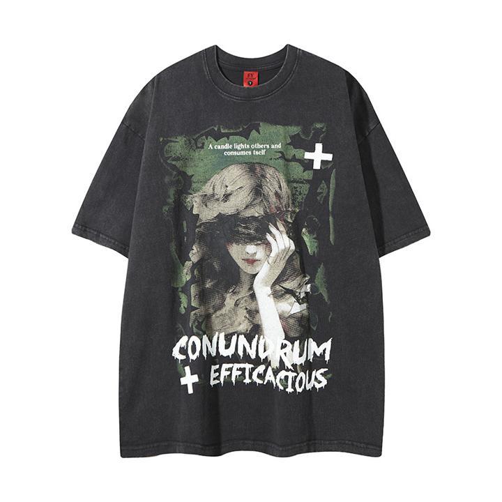 Camisa de manga corta de niña con estampado de cera blanca agrietada y ojos vendados
