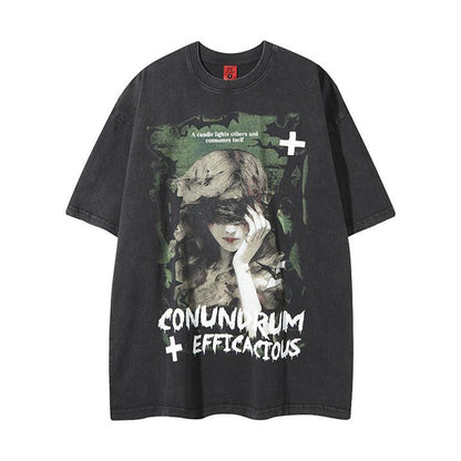 Chemise à manches courtes pour fille, imprimée de cire blanche craquelée, les yeux bandés