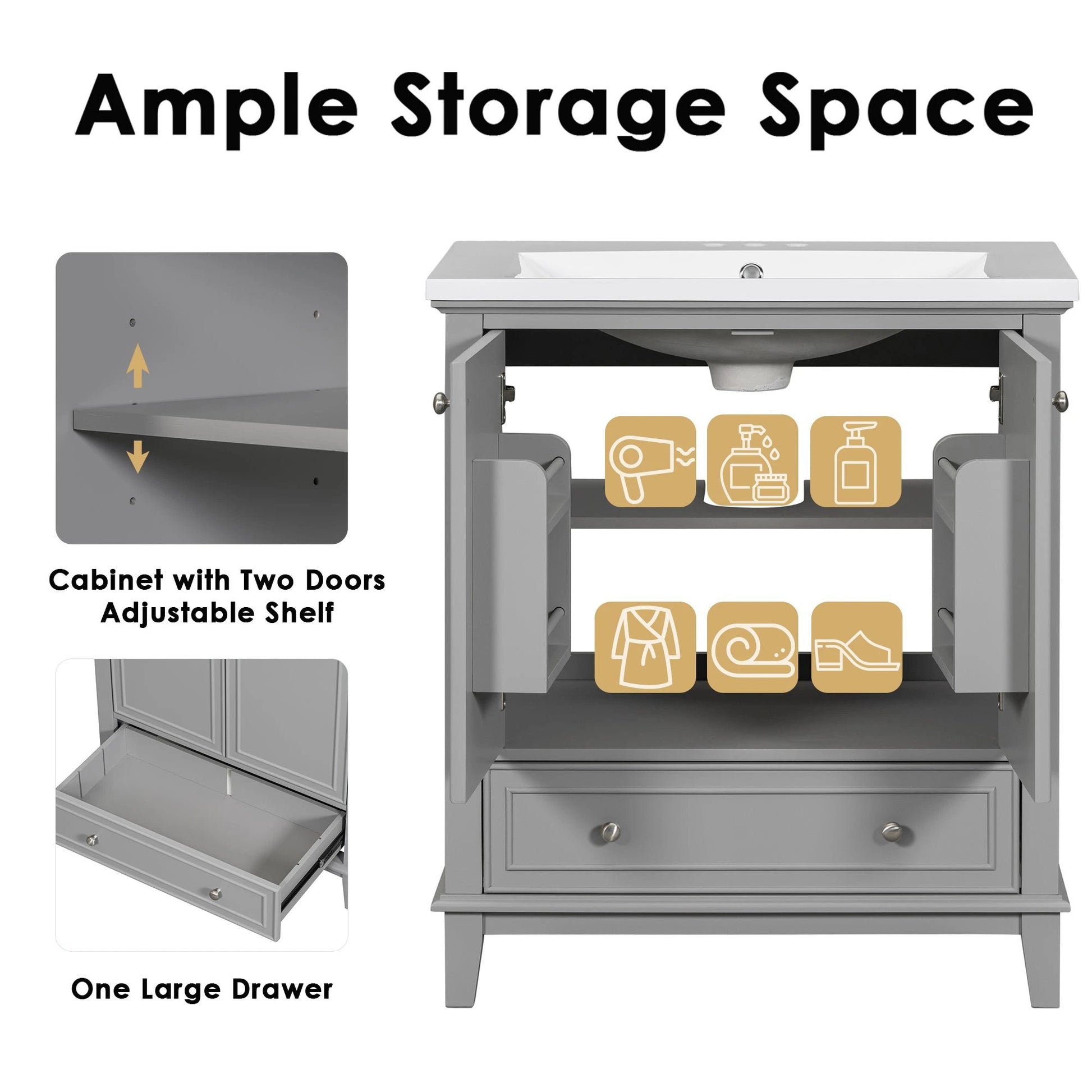 30inchgrey Bathroom Vanity with Sink by eprolo