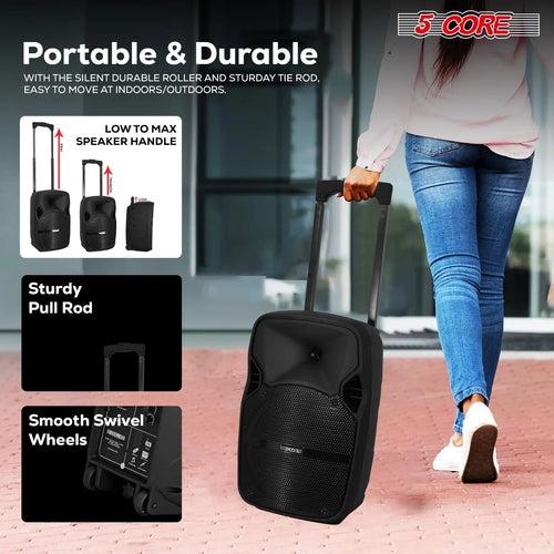 5Core 8 Inch PA Portable Bluetooth Party Speaker Karaoke Boombox + 2