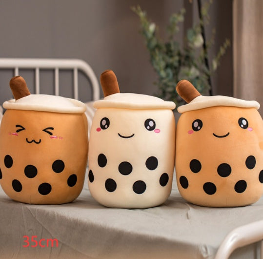 Peluche Boisson Fruitée Mignonne en Forme de Fraise Lait Thé Peluche Jouet Tasse à Thé Boba Oreiller Coussin Thé aux Perles Cadeau pour Enfants