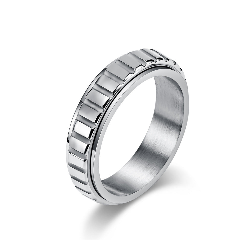 Neutral-style Rotatable Grid Titanium Steel Ring