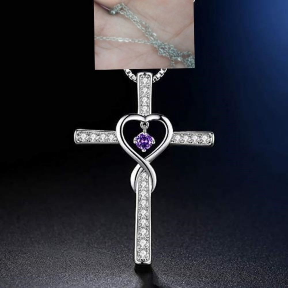 Infinito Amor Dios Confiamos Cruz Cristiana Piedra Natal Collar Colgante Gemas de Color Circón Corazón Collar Joyería para Mujer