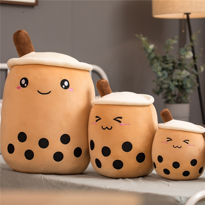 Peluche Boisson Fruitée Mignonne en Forme de Fraise Lait Thé Peluche Jouet Tasse à Thé Boba Oreiller Coussin Thé aux Perles Cadeau pour Enfants