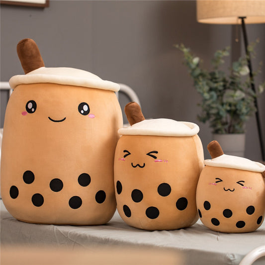 Peluche Boisson Fruitée Mignonne en Forme de Fraise Lait Thé Peluche Jouet Tasse à Thé Boba Oreiller Coussin Thé aux Perles Cadeau pour Enfants