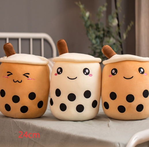 Peluche Boisson Fruitée Mignonne en Forme de Fraise Lait Thé Peluche Jouet Tasse à Thé Boba Oreiller Coussin Thé aux Perles Cadeau pour Enfants