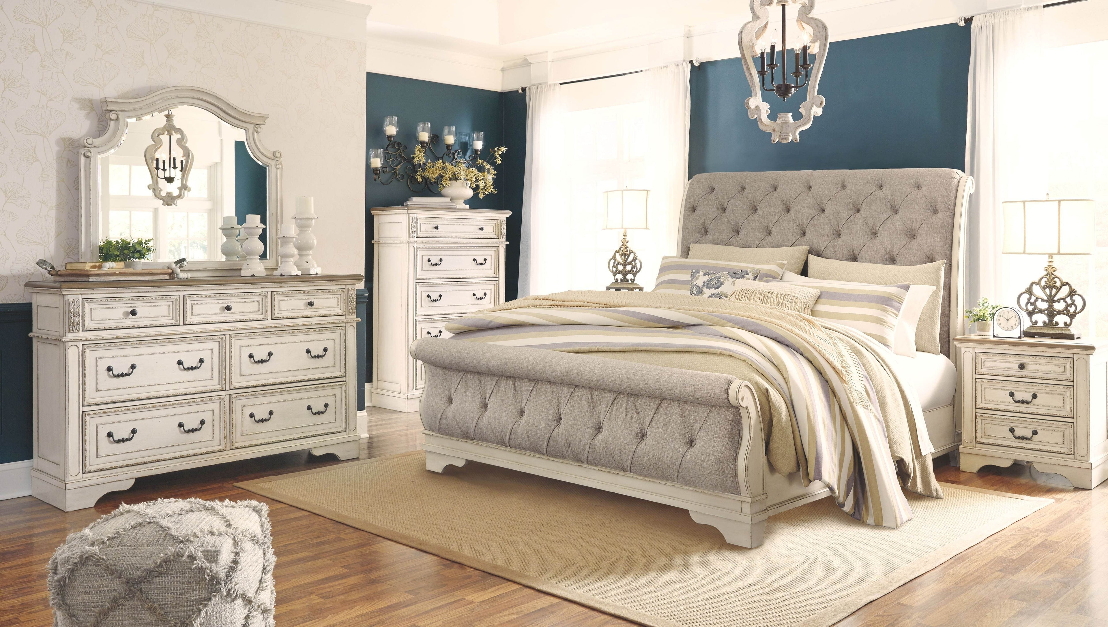 Realyn 6 Pc Bedroom Furniture Set Queen Sleigh Bed Two Tone Finish-0