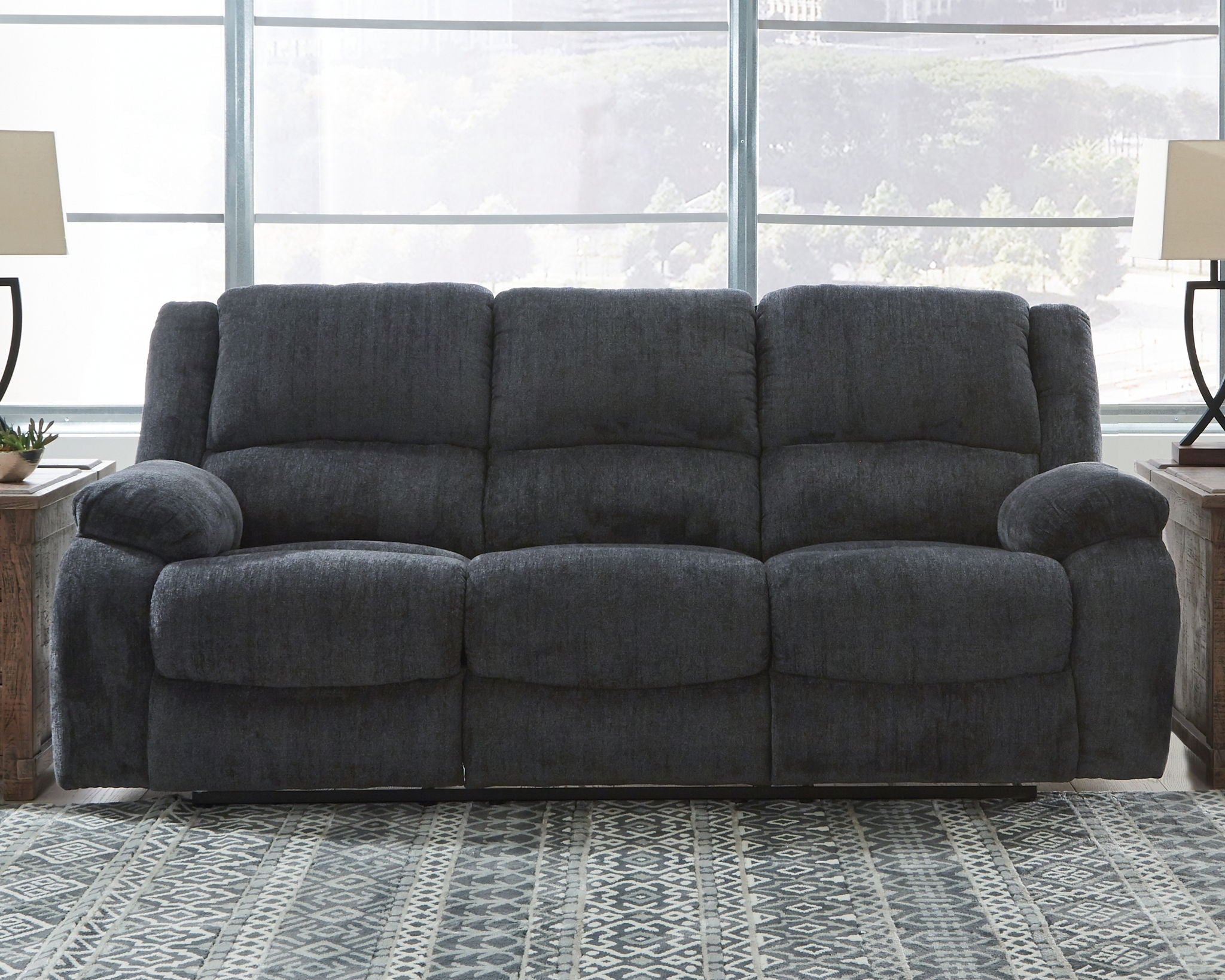 Signature Design by Ashley Draycoll Slate Gray Reclining Sofa Fabric-1