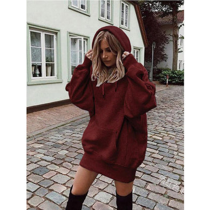Pull épais à capuche ample et manches longues pour femme