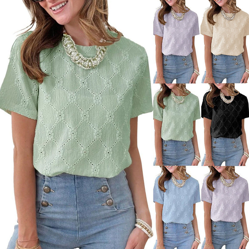 T-Shirt Femme Jacquard Floral Style Broderie
