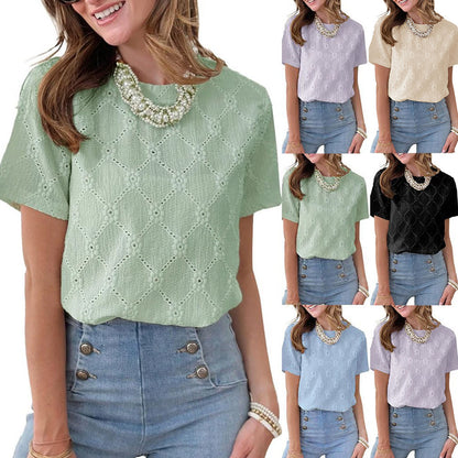 T-Shirt Femme Jacquard Floral Style Broderie