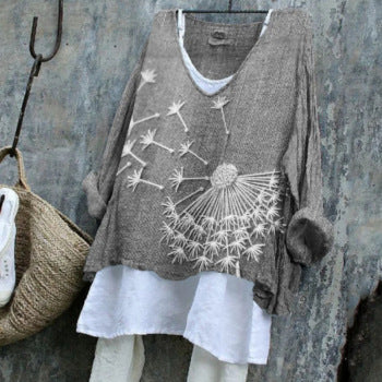 Manga Larga Informal Estampada Suelta Floral para Mujer