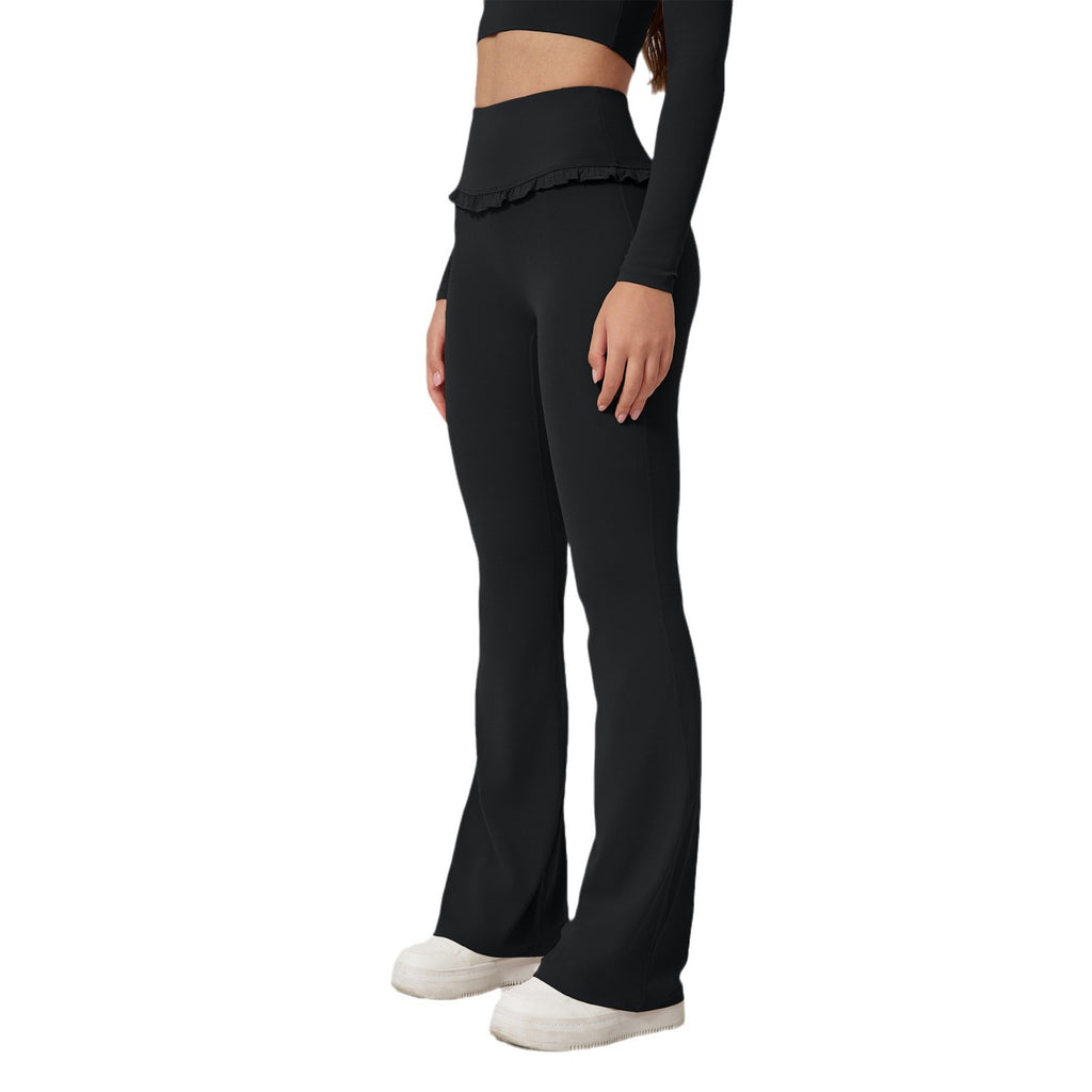 Pantalones de yoga de cintura alta, levantamiento de cadera, encaje, sensación desnuda, para correr y fitness