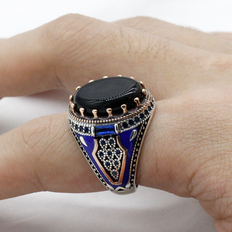 Luxury Business Round Black Onyx Men's Ring