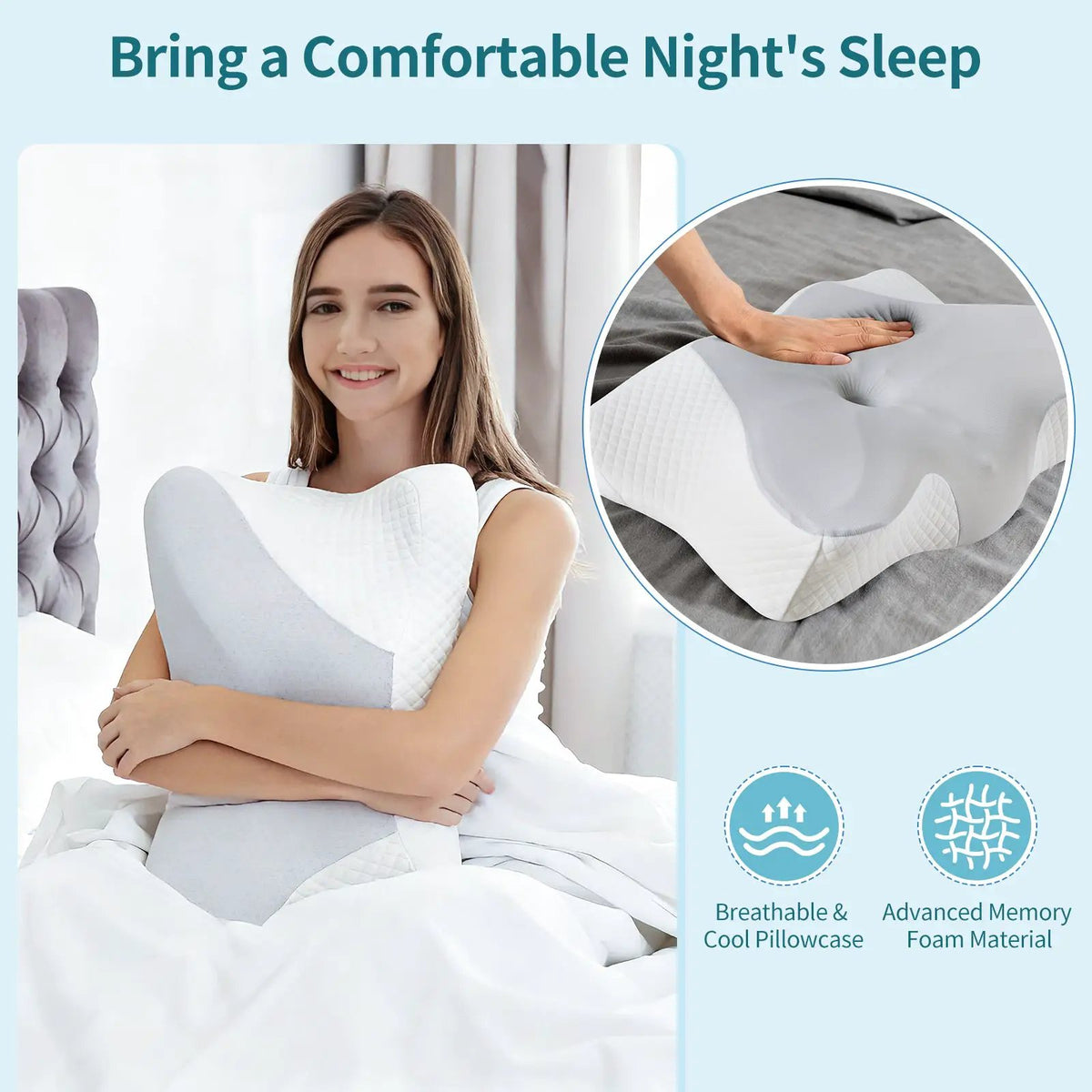 AdTec 2-pack memory foam cooling pillow for neck support during side sleeping