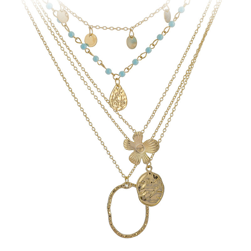 Collier Ovale Fleur Turquoise