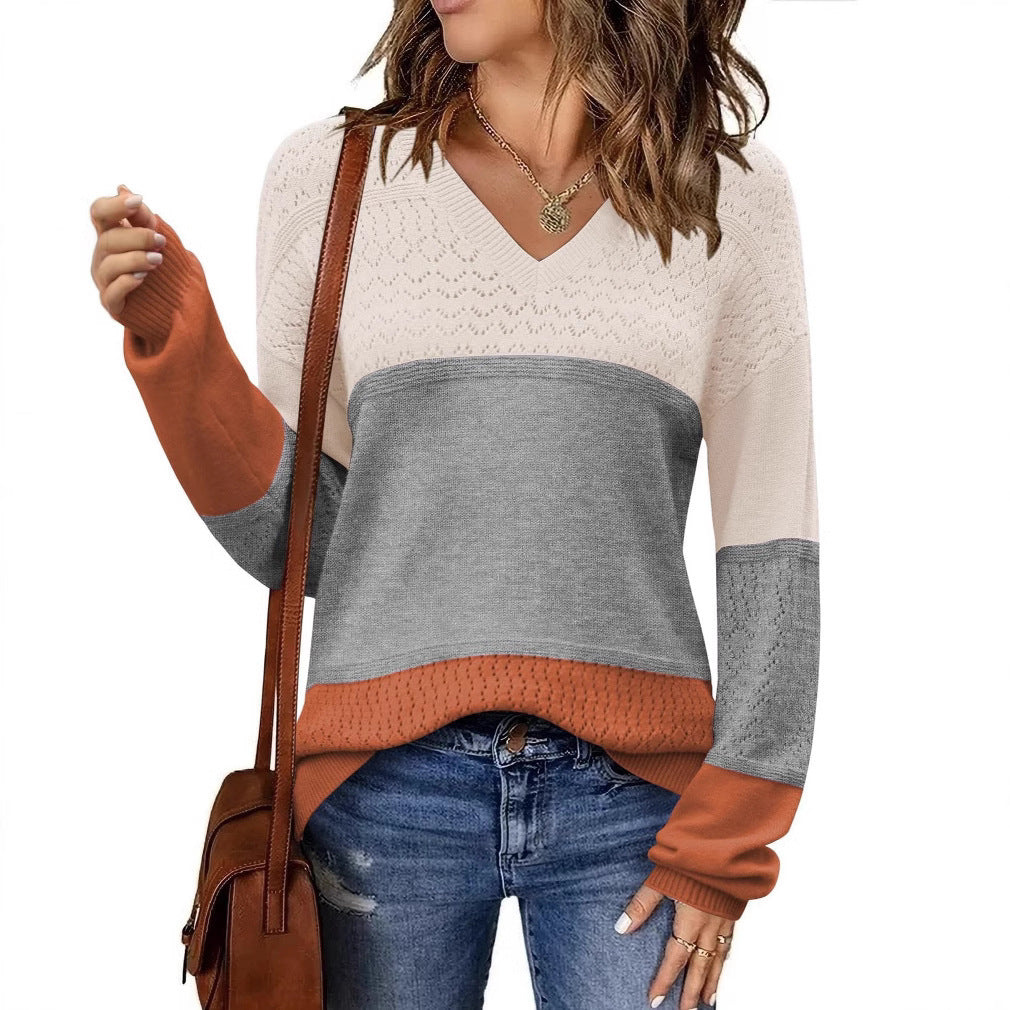 Pull en maille côtelée col V ajouré