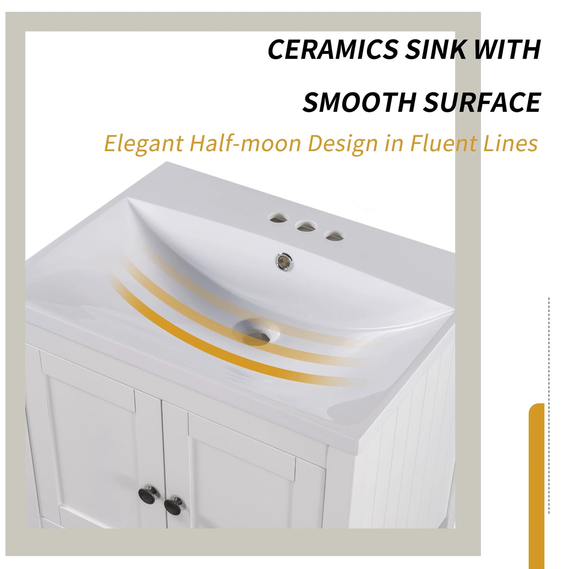 24" White Modern Sleek Bathroom Vanity Elegant Ceramic Sink with Solid Wood Frame Open Style Shelf by eprolo
