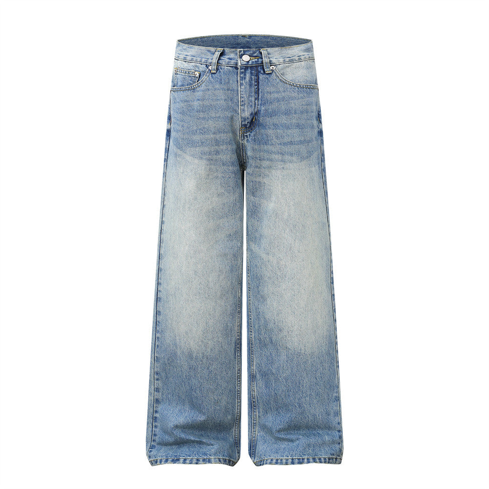 Grinding white washed denim pants