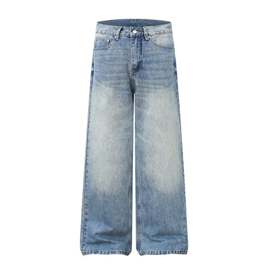 Grinding white washed denim pants