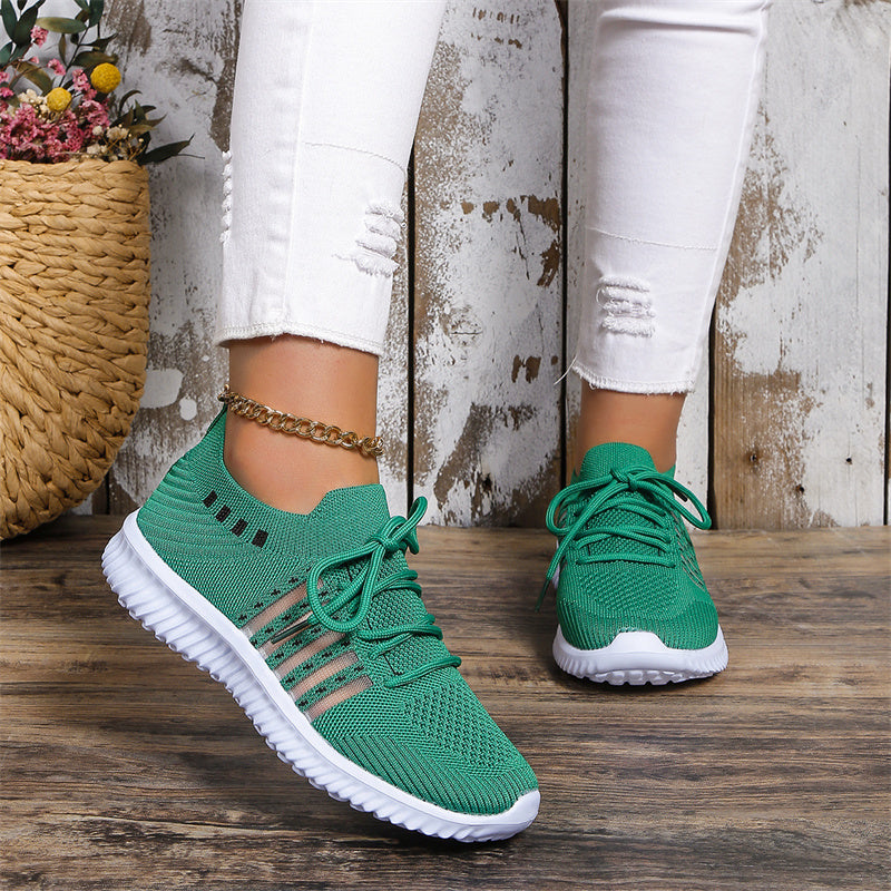 Baskets décontractées à lacets en maille respirante, tissage volant, bout rond, chaussures de marche et de course
