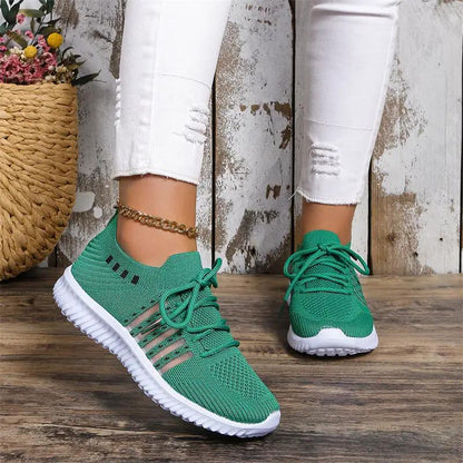AdTec green mesh lace-up sneakers with white sole for walking and running