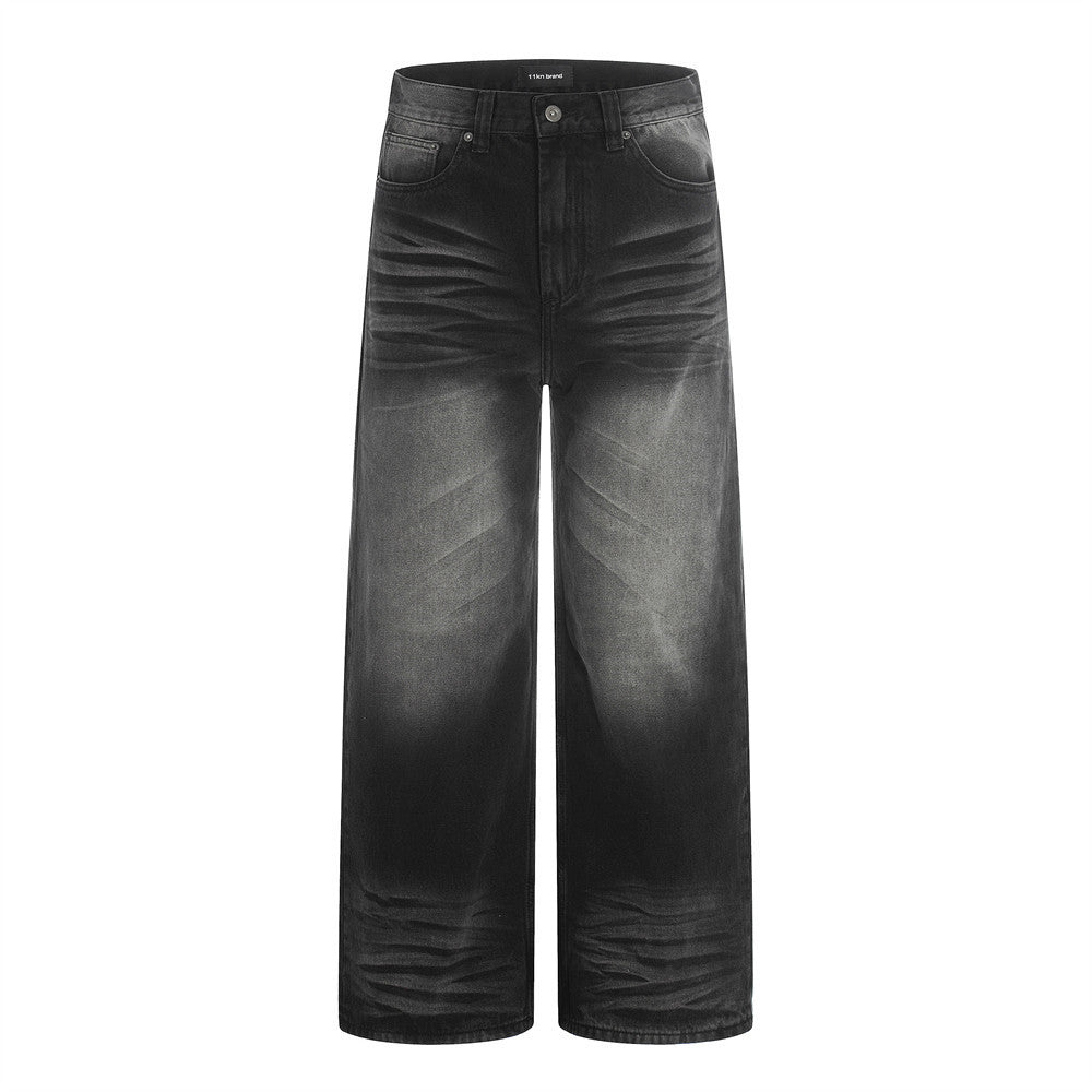 Pantalones rectos de mezclilla desteñida