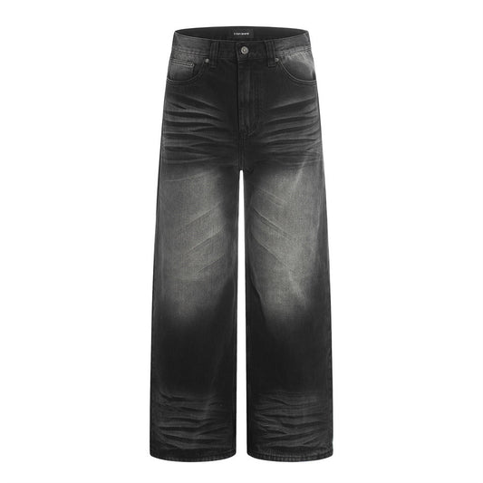 Color washed denim straight leg pants