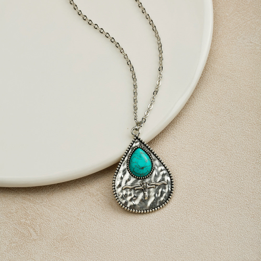Collier Pendentif Turquoise Style Bohème Ornement Vente en Gros Transfrontalière Européenne et Américaine Bijoux Naturels