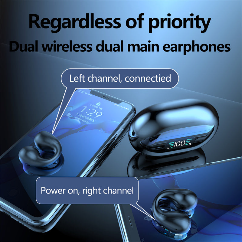 Écouteurs à Conduction Osseuse TWS Clip d'Oreille Bluetooth 5.3 Tactiles sans Fil Intra-Auriculaires Basses HIFI Casque de Sport