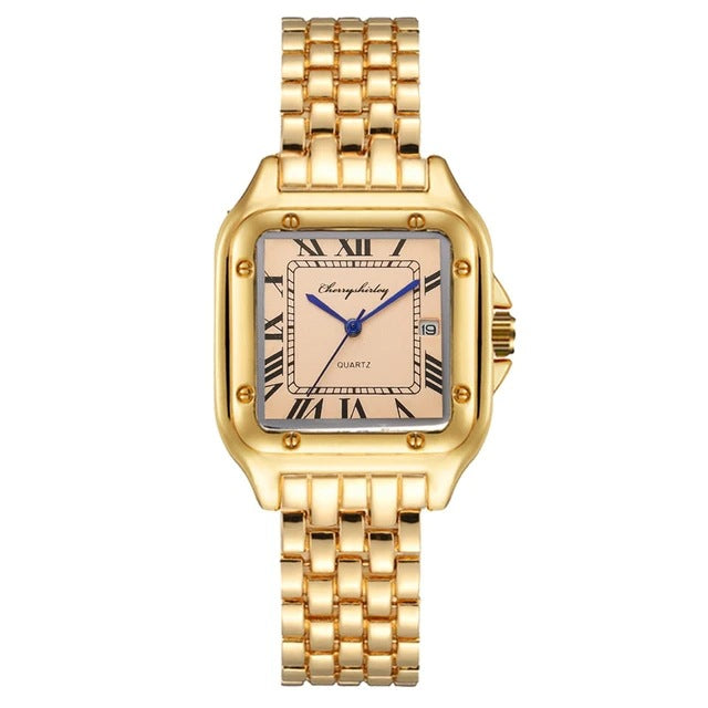 Montre à Quartz de Couple Simple Carrée en Acier Inoxydable Tendance