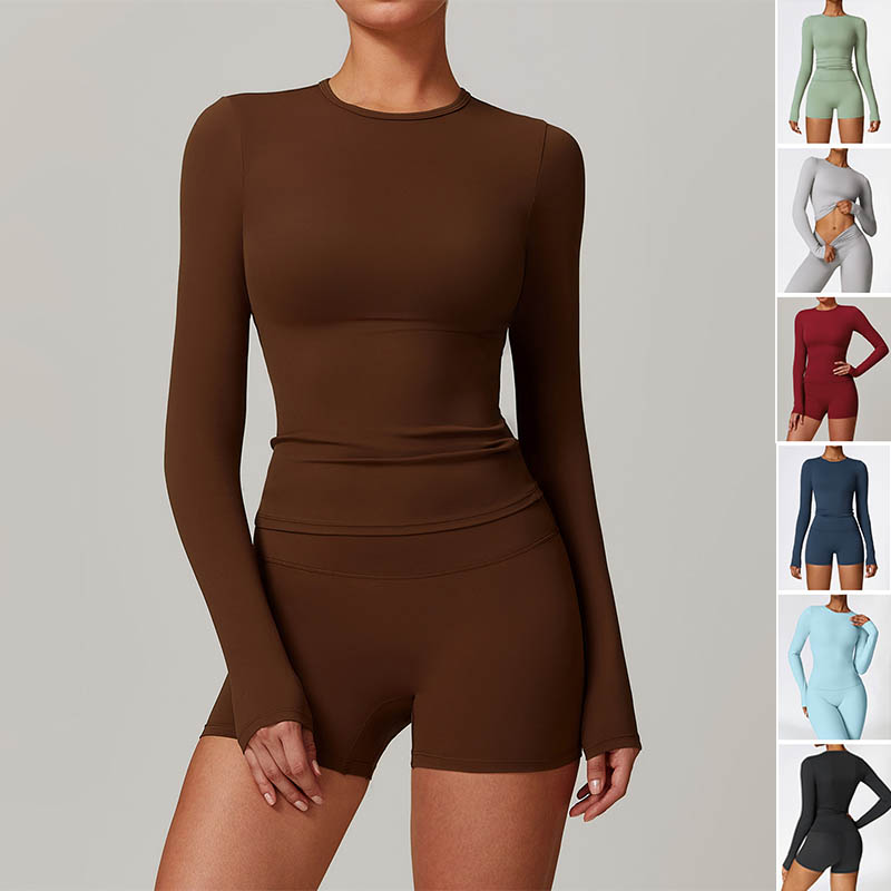 Top de manga larga ajustado para mujer, moda yoga, ropa deportiva de fitness para mujer