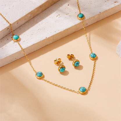 Boucles d'oreilles pendantes en acier inoxydable avec chaîne et perles rondes turquoises