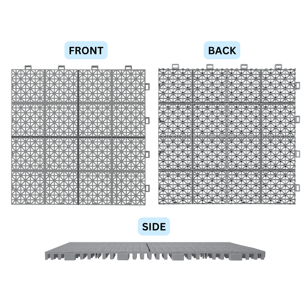 12 x 12 inch gray interlocking deck tiles, plastic waterproof, weighing up to 6613 pounds, with a rose pattern pack of 12 by eprolo