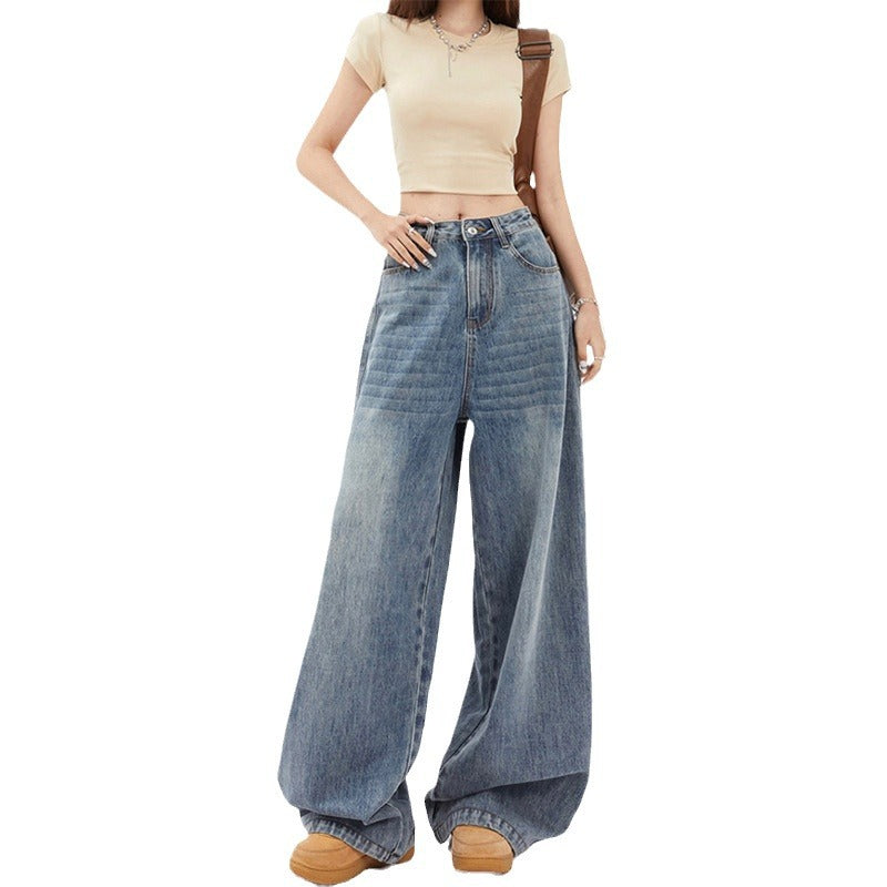 Jeans Femme Taille Haute Ample Jambe Large Droit