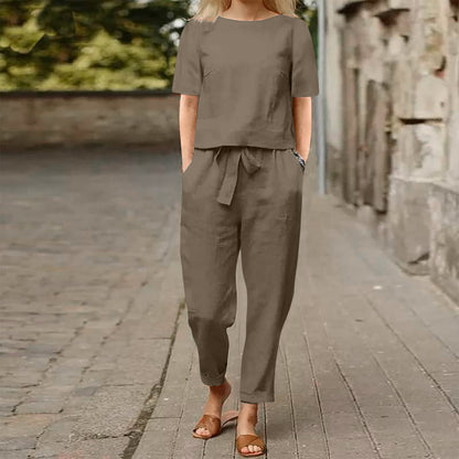 Ensemble pantalon large en coton et lin pour femme