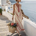 Robe sans manches rayée à encolure en V, imprimé style vacances
