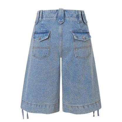 Pantalones Capri Vaqueros Cargo Lavados Estilo Coreano para Mujer