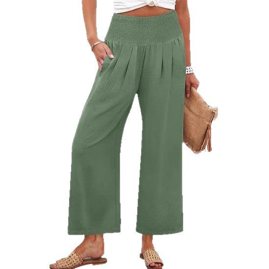 Pantalon court taille haute de couleur unie pour femme PrintempsAutomne