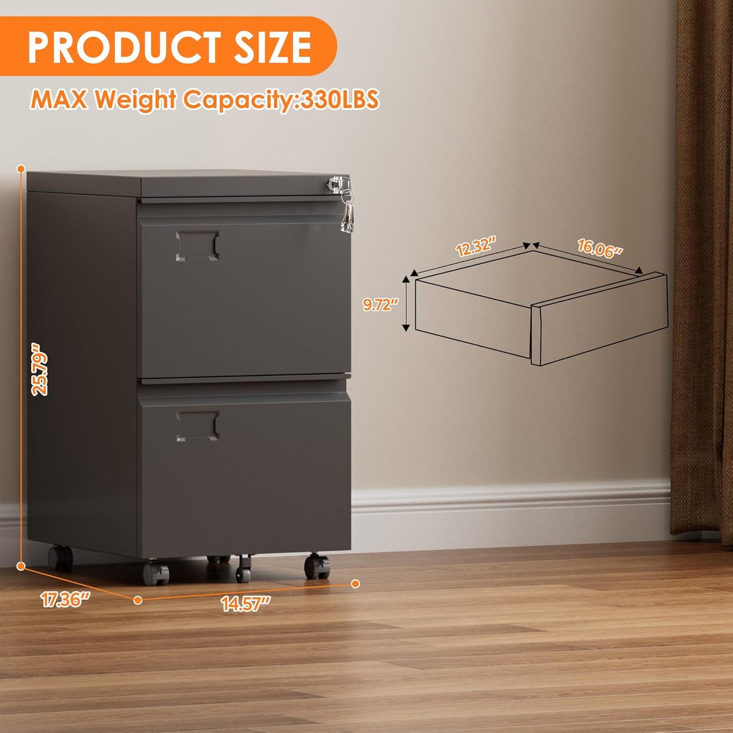 Archivador móvil de 2 cajones