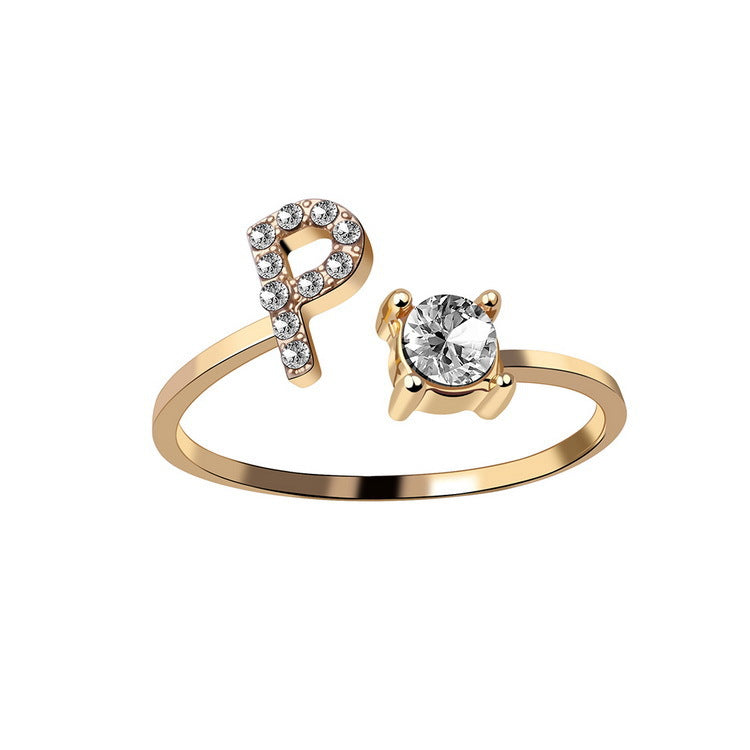 Anillo ajustable de nuevo diseño con 26 letras iniciales, joyería de moda para mujer, joyería simple y elegante